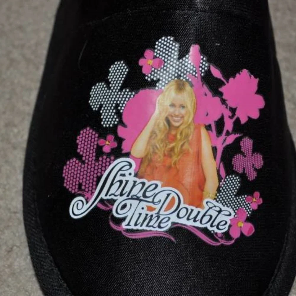 Toddler Girls Disney Hannah Montana Slippers 11/12 Black Pink Satiny Slip On